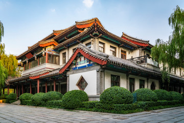 Ancient architectural landscape of Daming Lake Park in Jinan..