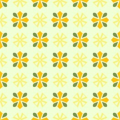 Modern Moroccan style inspired vector seamless pattern. Abstract flower geometric pattern tiles. Pattern elements spring colors - yellow, pink and green. 