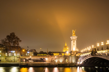 Fototapeta na wymiar Night view of Alexandre III bridge, paris