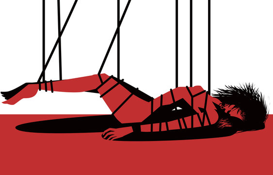 shibari tied woman with ropes