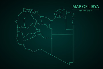Libya map - blue geometric rumpled triangular low poly style gradient graphic background , High Detailed Blue Map of Libya isolated on white background.polygonal design for your. - Vector
