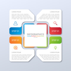 Colorful timeline infographic template with 4 steps on gray background, vector illustration