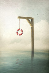 gallows in the sea, surreal concept - obrazy, fototapety, plakaty