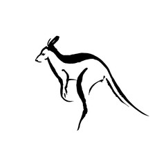 Silhouette of a kangaroo. Ink drawing