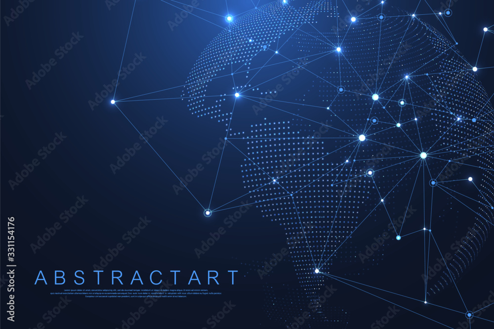 Aufkleber Global network connection concept. Big data visualization. Social network communication in the global computer networks. Internet technology. Business. Science. Vector illustration