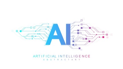 Artificial Intelligence Logo, Icon. Vector symbol AI, deep learning blockchain neural network concept. Machine learning, artificial intelligence, ai. - obrazy, fototapety, plakaty