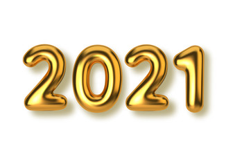 Happy New Year 2021. Background realistic golden text balloons. Horizontal template for products, advertizing, web banners, leaflets, certificates and postcards. Vector illustration.