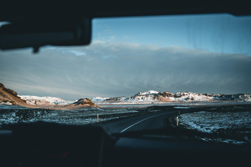 panoramic view of the landscape from a car