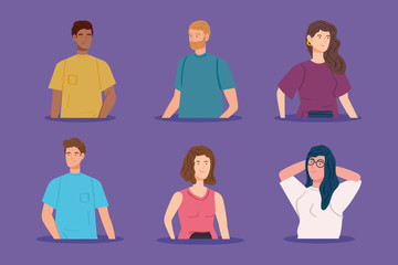 group of young people avatar characters vector illustration design