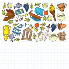 Travel to Greece elements. Greece symbols for magazines, web, tourism