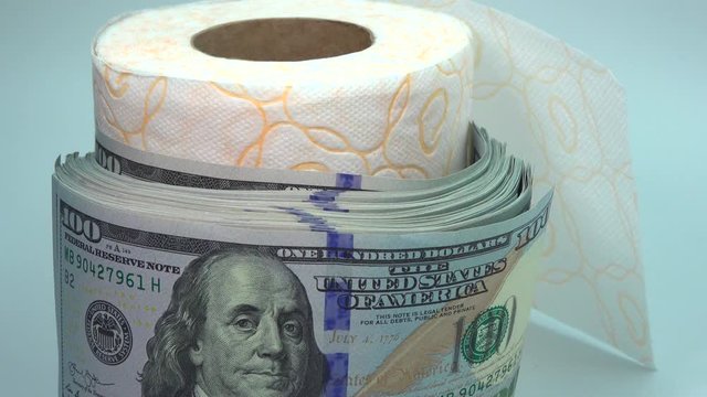toilet paper and many dolor bills in close-up