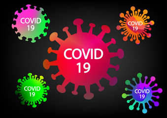 Colorful Covid-19 Virus Icons and symbol on black