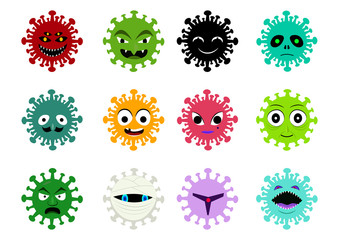 Set of Cancer and virus icon in vector cartoon art