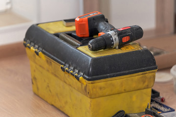 Electric hand tools, the old drill in the yellow box