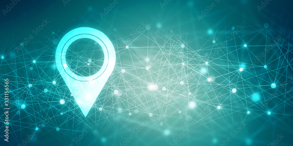 Aufkleber 2d rendering red map pointer with world map
