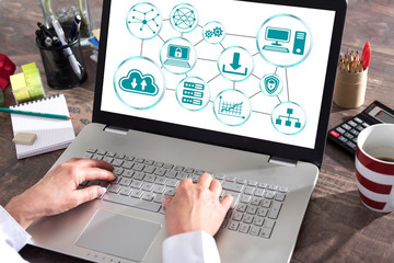 Cloud networking concept on a laptop screen