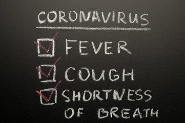 Obraz premium Coronavirus symptoms on a blackboard are drawn, Danger. News and articles