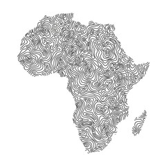 Africa continent map from black isolines or level line geographic topographic map grid. Vector illustration.