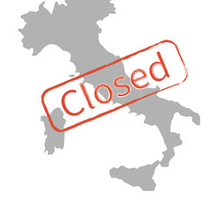 Italy map silhouette, seal with the inscription Closed. Concept of a virus epidemic closing borders