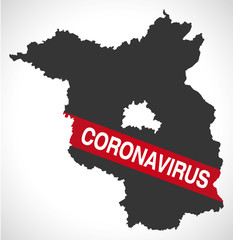 Brandenburg GERMANY federal state map with Coronavirus warning illustration