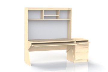 Computer table. 3D render of the workplace for the designer and constructor.