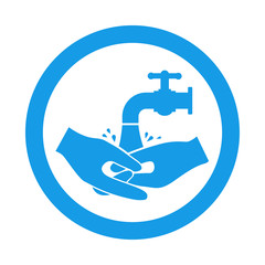Higiene de manos. Icono plano lavarse las manos en círculo color azul