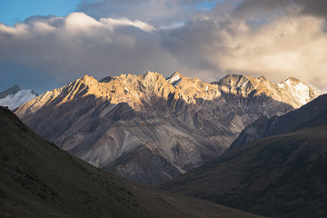 Snow mountain in Zanskar valley at sunset, Ladakh region, Northern India