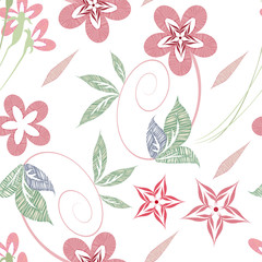 Vector seamless decorative floral pattern in pastel light colors on a white background, spring-summer theme, elegant female background for fabric design, wallpaper.