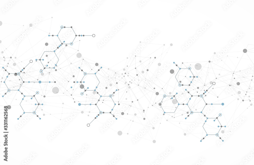 Fototapete Template for science and technology presentation. Plexus style background.