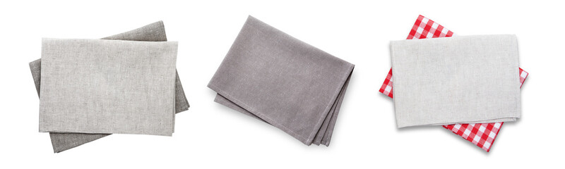 Napkins isolated on white top view mockup. Set