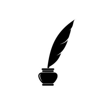 Quill ink icon on white background. Classic feather quill illustration