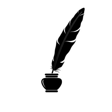 Quill ink icon on white background. Classic feather quill illustration