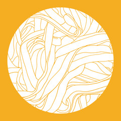 Noodle vector illustration in the circle.  Abstract hand drawing background