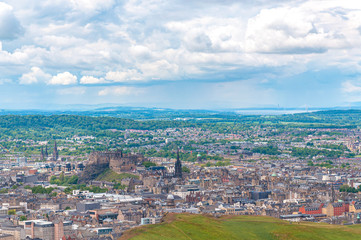 Beautiful view of Edinburgh from Arthur's Seat, Scotland. Concept: Scottish urban landscapes