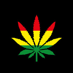marijuana, rasta color, vector illustration, black background  