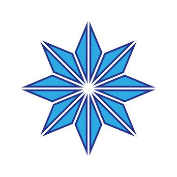 Eight pointed blue star simple thin line icon.