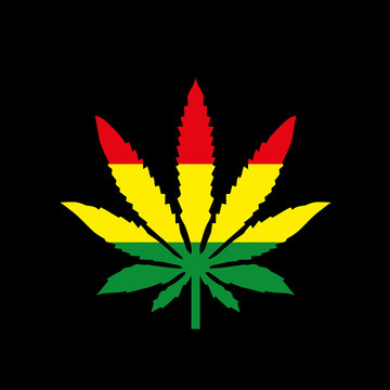 marijuana, rasta color, vector illustration, black background  