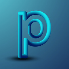 Letter P.Liquid effect.Fluid, dynamic,vibrant blue color