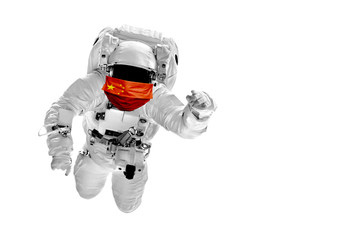 astronaut flies over the in space masked with the image of the China flag Coronavirus and Air pollution pm2.5 concept. COVID-19. China Elements of this image furnished by NASA