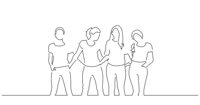 Group of girls line drawing, animated illustration design. Urban lifestyle.
