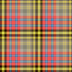 Seamless pattern in great black, yellow, red, blue and grey colors for plaid, fabric, textile, clothes, tablecloth and other things. Vector image.