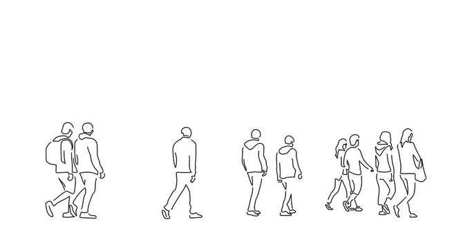 People walking line drawing, animated illustration design. Urban life collection.