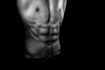 Six pack abs on a mens body - obrazy, fototapety, plakaty