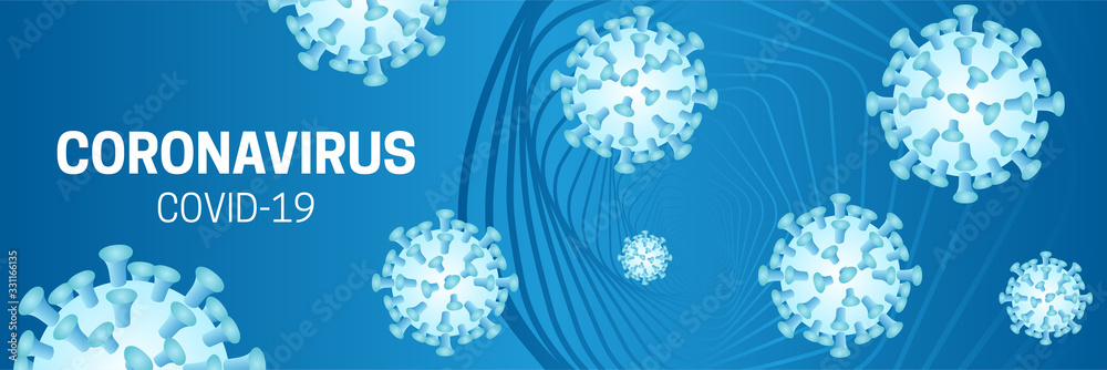 Wall mural coronavirus blue covid-19 background illustration with corona virus