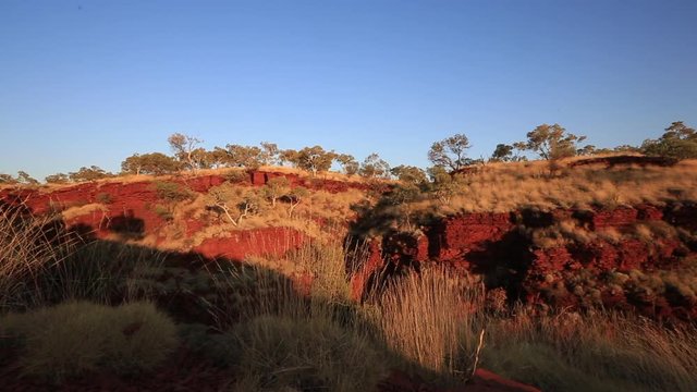 Beautiful amazing features scenic sunrise footage of Knox Gorge look out with iron ore rock formation at the background, in Karijini National Park&rsquo;s Perth Western of Australia