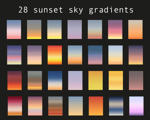 Sunset gradient bundle. Sky backgrounds for nature landscapes. Vector poster or minimal card templates set. Great for web design or as phone wallpapers. Illustration.