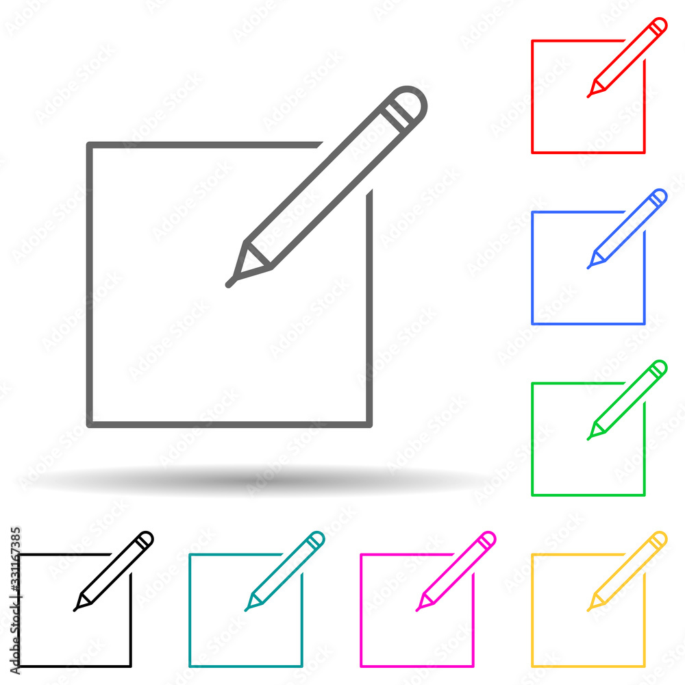Poster paper and pencil multi color set icon. simple thin line, outline vector of web icons for ui and ux, 
