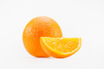 The orange and orange slice isolated on the white background