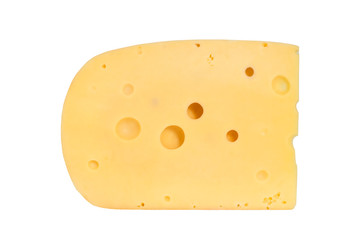Piece of cheese with holes isolated on white background