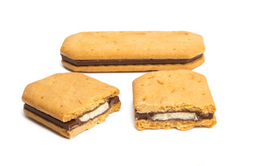 double square cookies with chocolate isolated